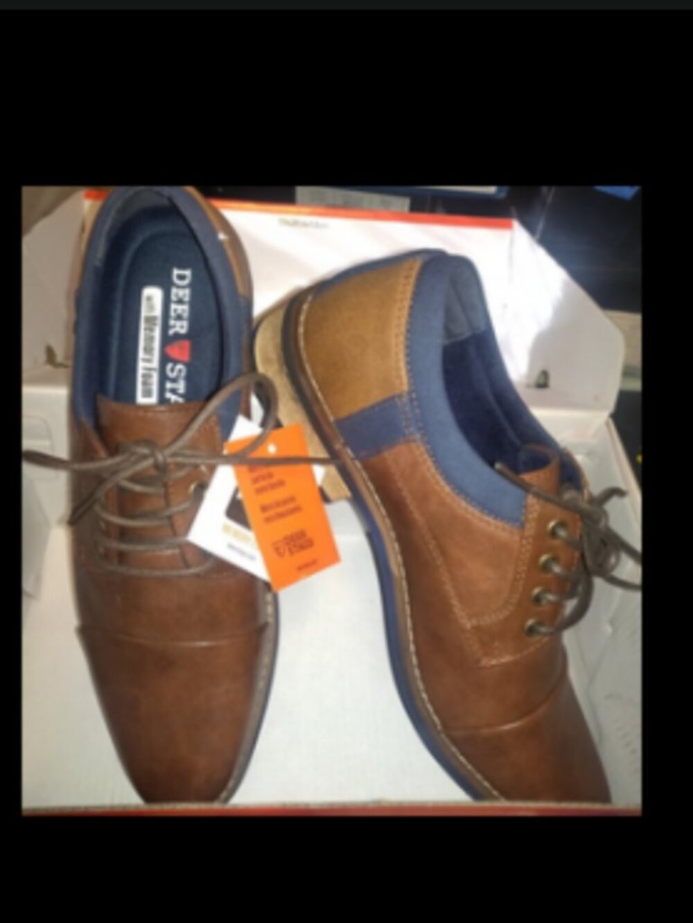 NEW Deer Stags Truckee Jr Oxford Brown/Navy Simulated Leather Dress Shoes Mens 8